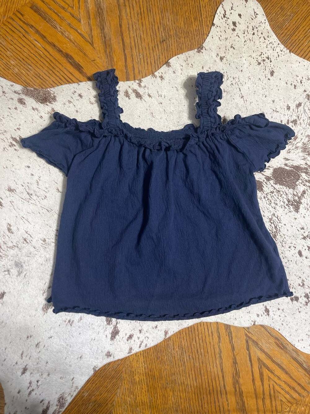 SO Cold Shoulder Ruffle Top Size L 10/12 Navy Blue